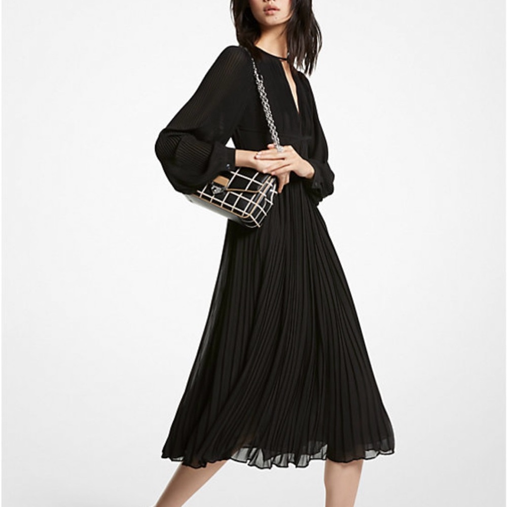 Michael Kors Pleated Georgette Midi Dress (Medium)